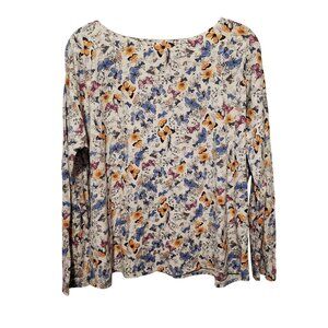 J. Jill Women's Long Sleeve Floral Butterfly Print Top L Cotton Country Artsy
